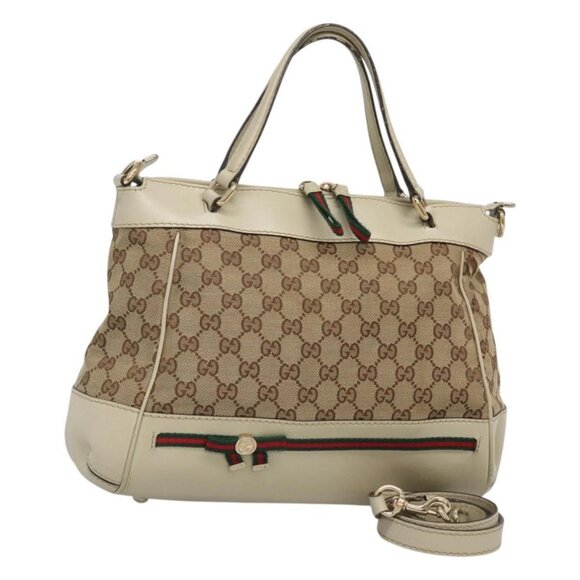 GUCCI GG Canvas Web Sherry Line Hand Bag 2way Beige Gold 269894 Auth BA2226 - Picture 1 of 14